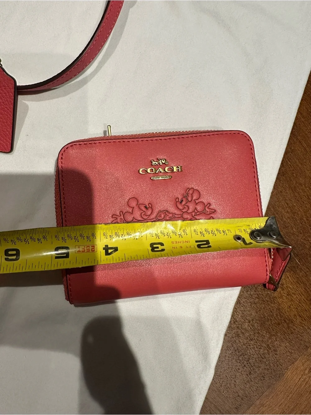 Coach Pink Mickey and Minnie  Leather Crossbody Bag and matching wallet.  New.
